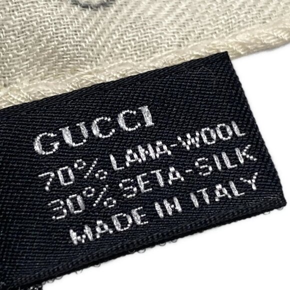 GUCCI - Cream Black Wool Silk Scarf 213-041425 - Picture 3 of 3